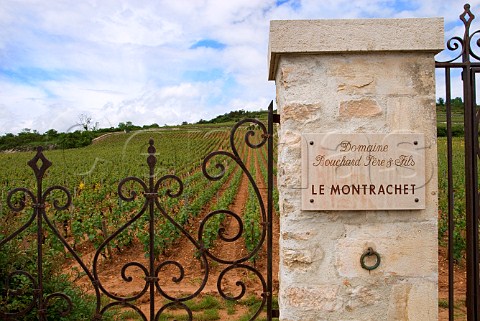 Stone pillar at entrance to Bouchard Pre et Fils parcel of Le Montrachet vineyard   PulignyMontrachet Cte dOr France  Cte de   Beaune