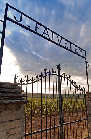 Wrought iron gate entrance to the J Faiveley parcel   of Clos de Vougeot vineyard Vougeot Cte dOr   France