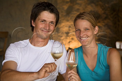 Jens and Katja Bder in their tasting room at   Weingut Villa Bder Eckelsheim Germany    Rheinhessen