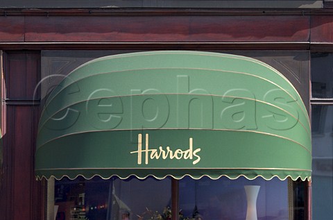 Awning over Harrods department store window   Knightsbridge London
