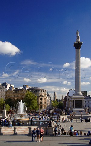 Trafalgar Square with Whitehall and Big Ben beyond  London