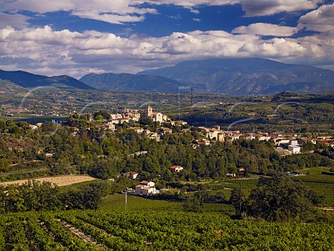 Vineyards around village of Vinsobres with Mont Ventoux in distance Vaucluse France  Vinsobres  Ctes du RhneVillages