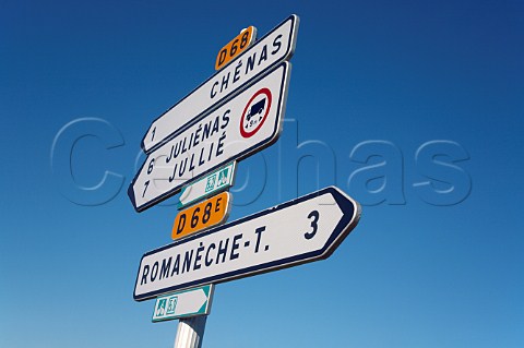 Road signs on the Route des Vins near Chnas   Beaujolais France