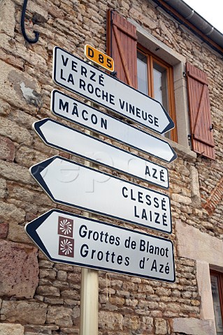 Road signs in the wine village of Ig   SaneetLoire France    MconVillages    Mconnais