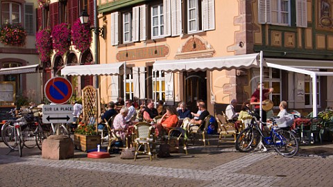 Terrace seating outside restaurant Ribeauvill   HautRhin France  Alsace