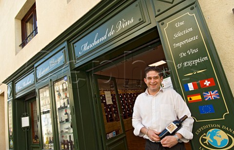 Benoit Gaillard outside the prestigious wine shop   Bordeaux Classique in the central square of   Stmilion Gironde France
