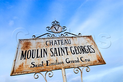 Weathered sign at Chteau Moulin SaintGeorges   Saintmilion Gironde France