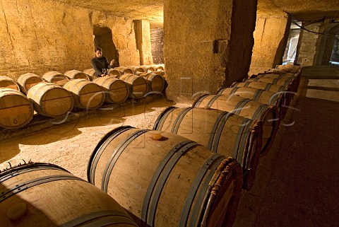 Pauline Vauthier taking a sample from barrel in the   cellar of Chteau Ausone Saintmilion Gironde   France  Stmilion  Bordeaux