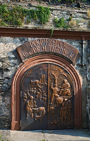 Decorative cellar doors of Ww H Thanisch below the   Doktor vineyard Bernkastel Germany  Mosel