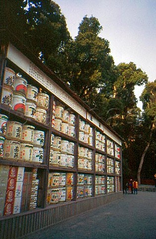 Display of sake barrels in Hachimangu Shrine Kamakura Japan