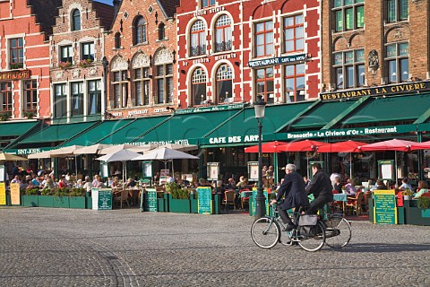 Restaurants in the Markt the old market square in the centre of Bruges Belgium