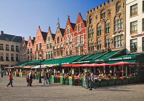 Restaurants in the Markt the old market square in the centre of Bruges Belgium