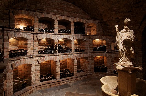 Wine library with statue of Saint Urbanus at Weingut Skoff Gamlitz Styria Austria Sdsteiermark