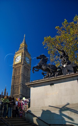 Statue of Boadicea with Big Ben St Stephens Tower behind London