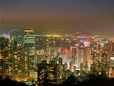 Skyline of Wanchai district at dusk  Hong Kong
