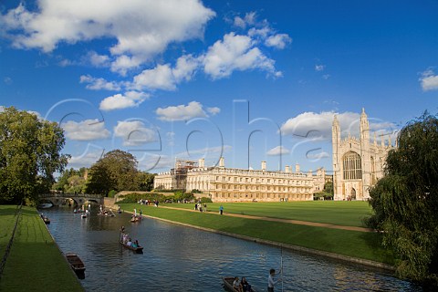 Punting on the River Cam in front of Kings College Chapel Cambridge England