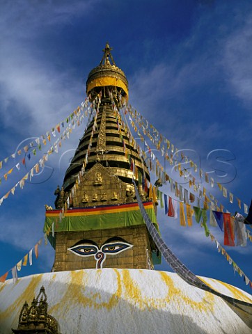 Main stupa at Swayambunath Monkey Temple Kathmandu Nepal