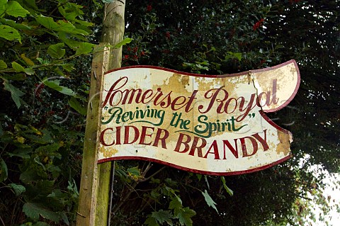 Sign at Burrow Hill orchard of the Somerset Cider Brandy Company Kingsbury Episcopi Somerset England