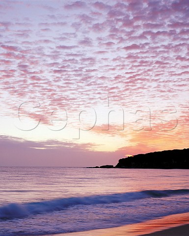 Pink sunrise over sea at Terrace beach Ben Boyd National Park New South Wales Australia
