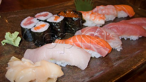 Japanese Nigiri and maki sushi display