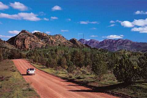 4WD car on unsealed road between Brachina and Bunyeroo Gorges in the Flinders Ranges National Park South Australia