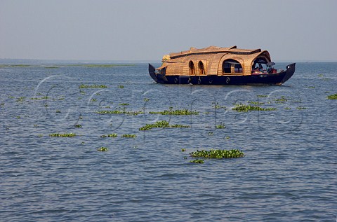 Tourists enjoying a cruise on a private houseboat on one of Indias largest lakes part of the Kuttanad the backwaters of Kerala known as the Venice of the East Kerala India