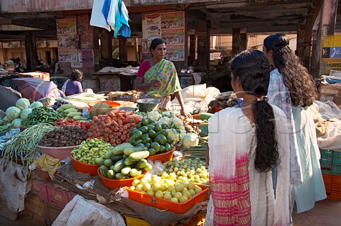 Fresh fruit and vegetables for sale in Connemara Market Thiruvananthapuram Trivandrum Kerala India