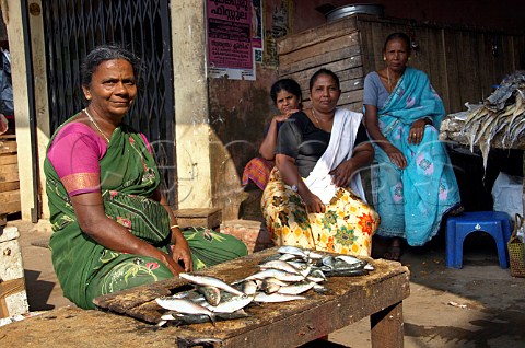 Woman selling fresh fish in Connemara Market Thiruvananthapuram Trivandrum Kerala India