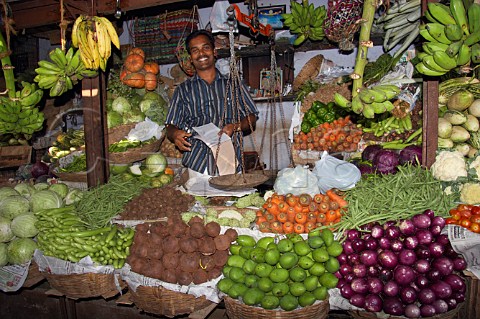 Fresh fruit and vegetables for sale at Connemara Market Thiruvananthapuram Trivandrum Kerala India