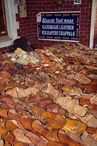 Bharat footwear for sale handmade leather Kolhapuri Chappals at exhibition of Indian handicrafts Thiruvananthapuram Trivandrum Kerala India