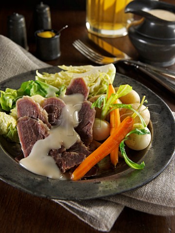 Salt beef with vegetables and horseradish