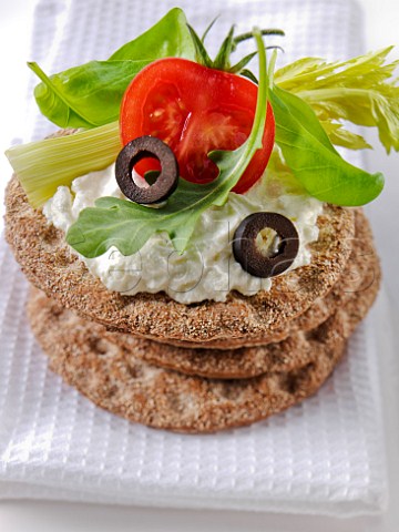 Cream cheese and salad on wholewheat crispbread