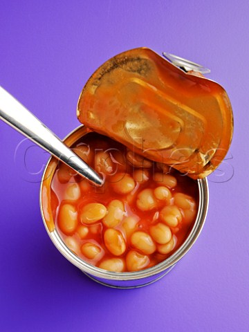 Opened can of baked beans
