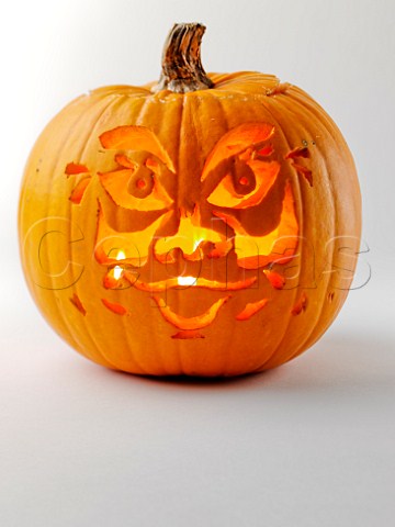 Lit carved pumpkin
