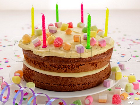 Birthday cake decorated with jellytots