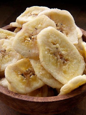 Bowl of dried banana crisps