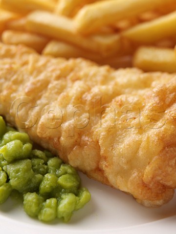 Cod chips and peas