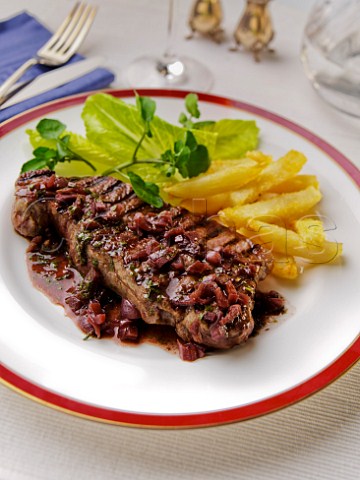 Bordelaise sirloin steak and chips