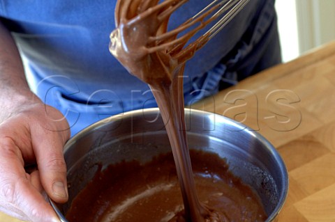 Mixing bowl with chocolate cake mix