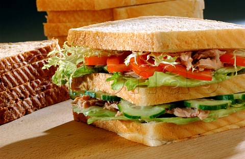 Doubledecker tuna and salad sandwich