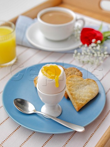 Valentines Day breakfast Boiled egg and heart shaped toast