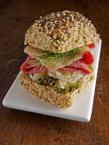 Salt beef and sauerkraut wholemeal roll