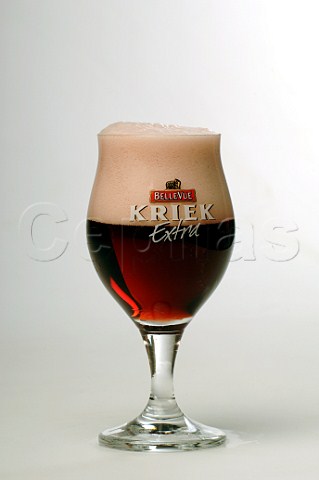 Glass of BelleVue Kriek beer