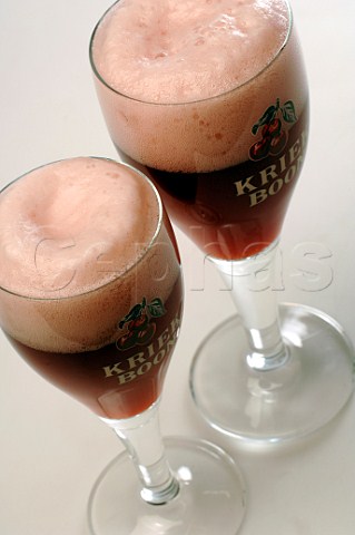 Two glasses of Kriek Boon beer
