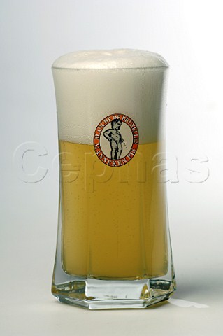 Glass of Blanche de Bruxelles Manneken Pis beer Brasserie Lefebvre Belgium