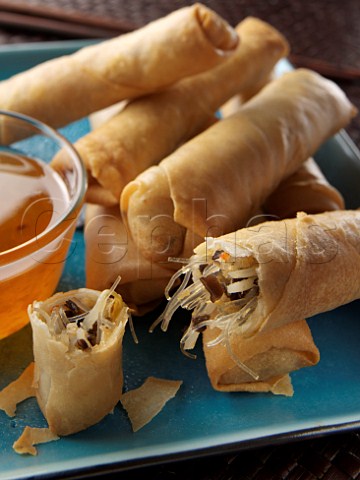 Thai crispy spring rolls with plum sweet and sour dip