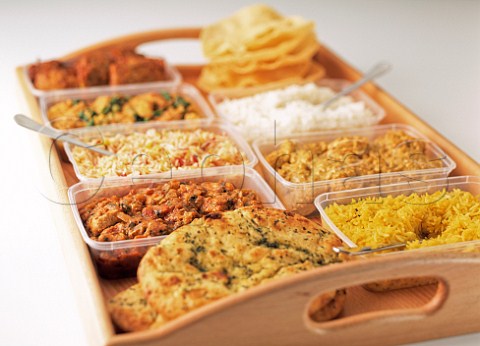 Curry take away on a tray