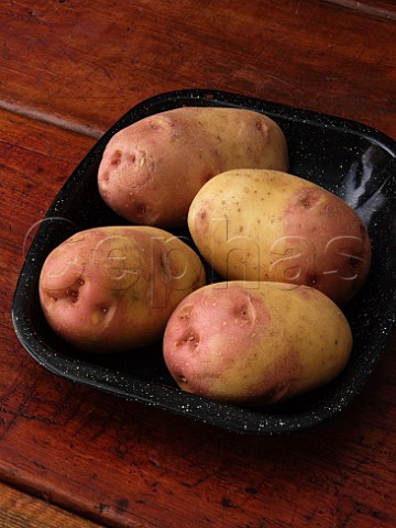 King Edward potatoes in a baking dish