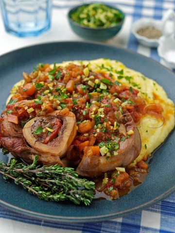 Plate of Osso Bucco with gremolata and polenta