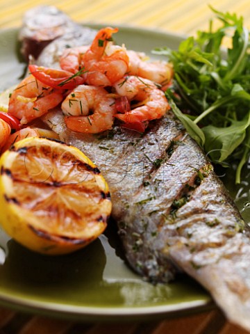 Grilled trout with prawns